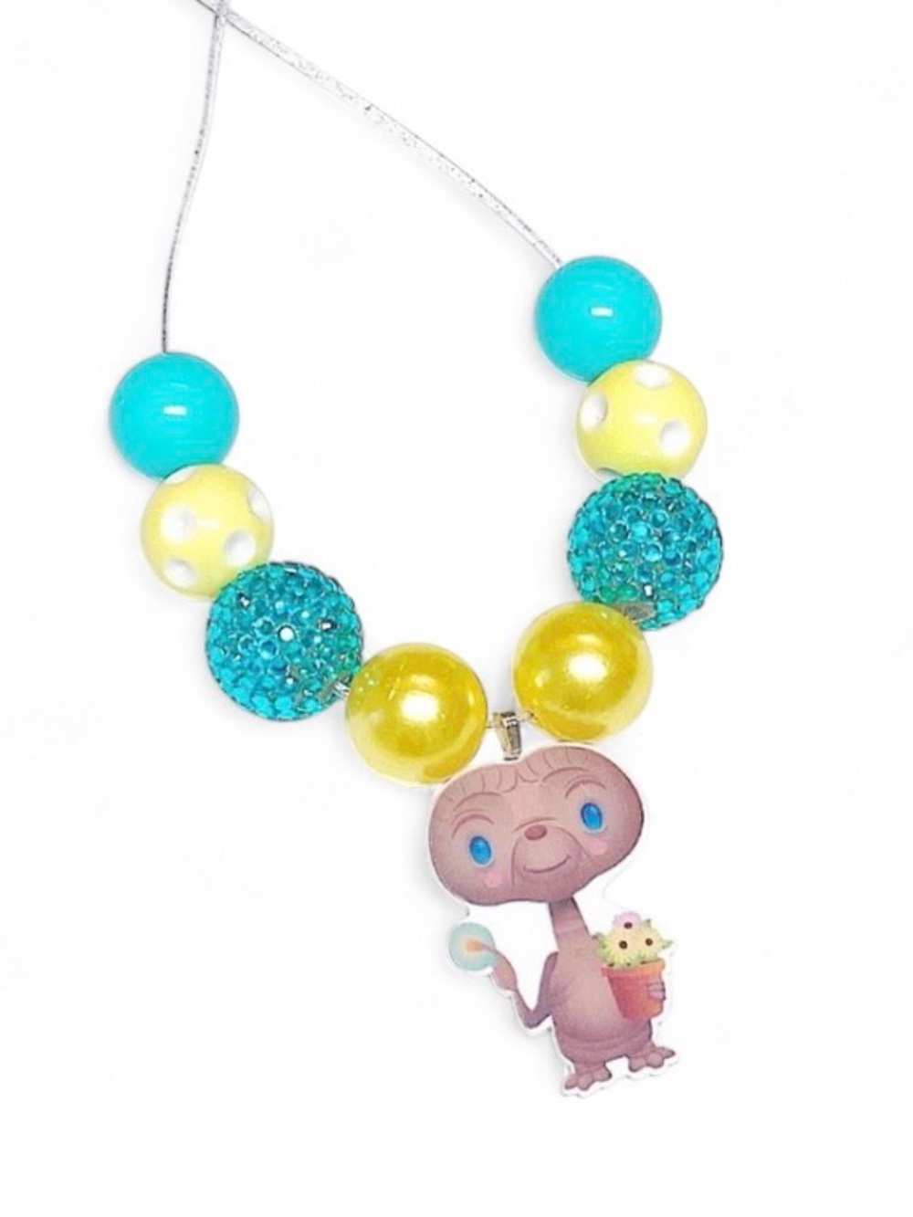 Handmade E.T. Inspired Bubblegum Necklace Disney Adjustable Chunky Beads